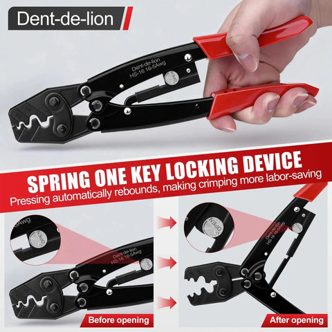 Beefy Heavy Duty Crimping Pliers For 50 Amp 600V Terminals, ergonomic red handle, HS-16 Cable Lugs Cutter in use.