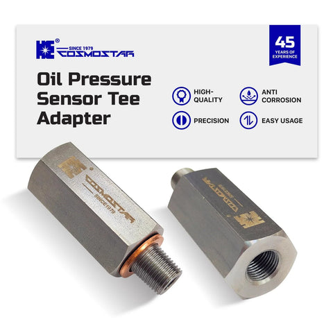 Cosmostar stainless steel oil pressure sensor tee adapter 1/8 in NPT, set of 2 fittings