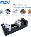 Front view of Mini Vise Clamp With Smart Fractal Design For Drill Press And Bench Use Built For Serious Woodworking Diy Projects And Repairs With Rock Solid Grip And Heavy Duty Self Adjusting CNC Machined Aerospace Aluminum.