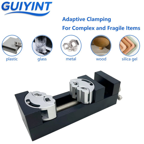 Front view of Mini Vise Clamp With Smart Fractal Design For Drill Press And Bench Use Built For Serious Woodworking Diy Projects And Repairs With Rock Solid Grip And Heavy Duty Self Adjusting CNC Machined Aerospace Aluminum.