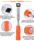 4 Piece Wood Chisel Set With Steel Hammer End And Ergonomic Plastic Handles For Woodworking Includes 6mm 12mm 18mm And 24mm Chisels Pro Grade And Handy For Carving Shaping And Craft Projects showing chisel features and handle details