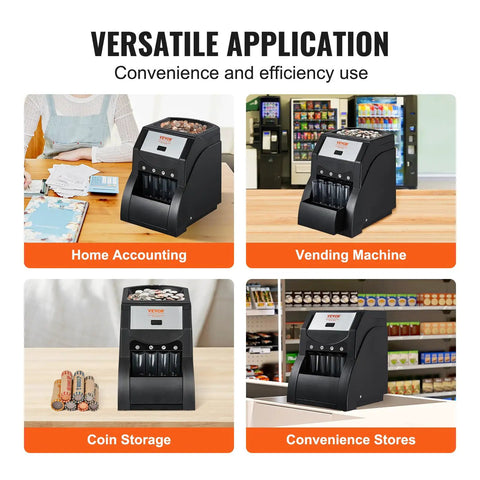 Efficient US Coin Sorter And Wrapper Machine With Four Large Coin Tubes, Pro Grade for versatile applications, black.