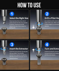 Damaged Screw Extractor Set For Easy Removal Of Rusty Stripped Screws Nuts And Bolts With Magnetic Extension Shaft And Socket Adapter 32 Piece HSS 4341 Tools By STREBITO Screwdriver Bits Included usage guide illustration