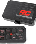 Eight Gang Bluetooth RGB Backlit Switch Panel and Relay System with Swivel Mount for Trucks Jeeps UTVs shown with control box