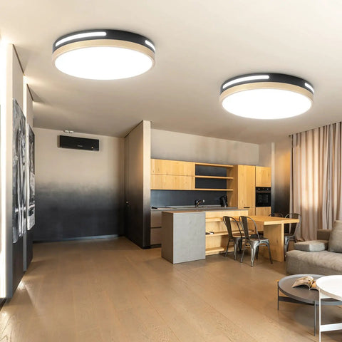 4 Pack Black 12 Inch Flush Mount LED Ceiling Lights Dope Modern Round Design Energy Efficient 24W Output 120W Equivalent installed in kitchen