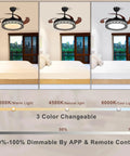 Dope 42 Inch Retractable Ceiling Fan With Lights Remote App Control Dimmable LED DC Motor color temperature settings
