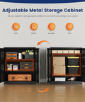 Heavy Duty Steel Garage Storage Cabinet With Two Doors And Adjustable Shelves Lockable File Counter Cabinet in use with various items.