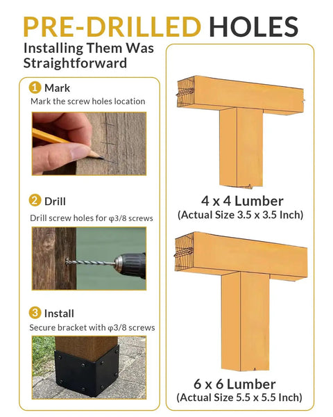 4 Pack Beast Mode Steel L Brackets 6x5 Inch Super Thick Corner Supports for easy installation with pre-drilled holes and lumber sizes