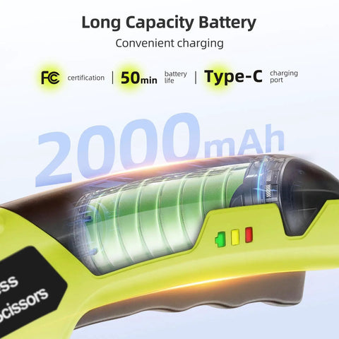 Heavy Duty Cordless Electric Cutter With 4V Rechargeable Battery And Two Sharpened Rotary Blades, 2000mAh battery display.