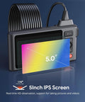 5 inch IPS screen of 50 Foot Sewer Inspection Camera With Dual Lens Endoscope And Lights 1080P 5 Inch IPS Screen Split Screen View IP67 Waterproof 7.9mm Snake Scope DIY Ready For Wall Drains And Auto Repairs