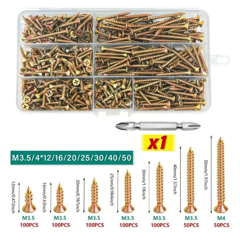 600 Pcs Wood Screws Cross Countersunk Zinc Coated Self Tapping For Wood Drywall And Fiberboard With Phillips Drive