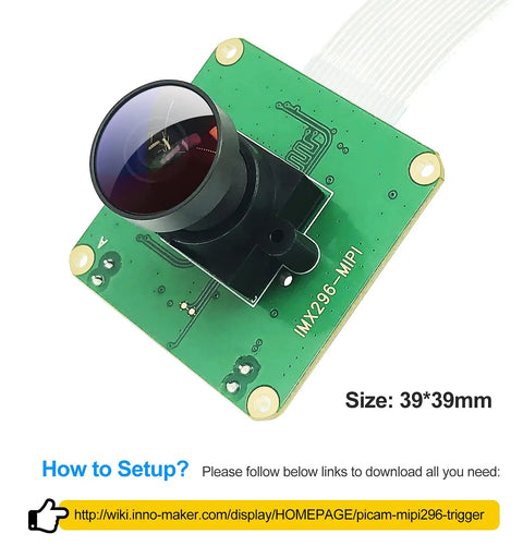 Global Shutter Raspberry Pi Camera Module With IMX296 Mono Sensor, 1456x1088 Resolution at 60fps, external trigger, size 39x39mm