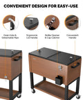 80 Quart Rolling Ice Chest On Wheels With Waterproof Cooler Cover For Outdoor Patio Deck Parties Beverages Rolling Cooler Cart Perfect For Backyard Barbecues Keeps Drinks Cold Up To 48 Hours Brown Finish shown with ergonomic design features.