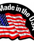 Illustration of a waving American flag with the text 'Made in the USA' on a black background.