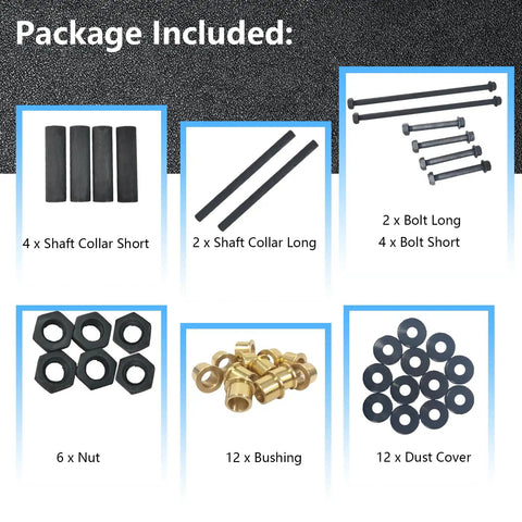 Package contents of Front End Arm Bushing Rebuild Kit For ATV Raptor 125 250 700 Banshee 350 YFZ450 YFM Models