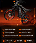 Beast 1500W Electric Dirt Bike With 48V 20Ah Battery, displayed with dimensions and specifications on red background.