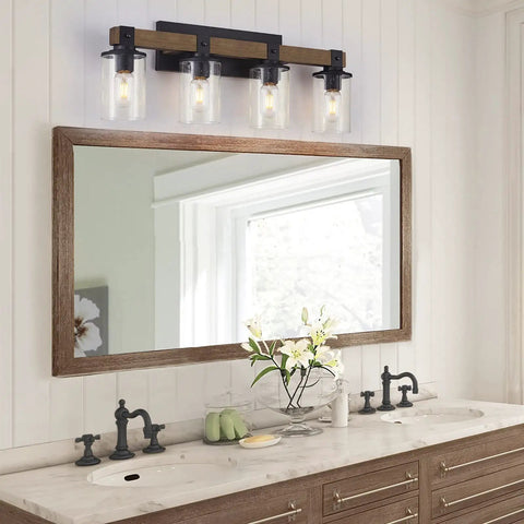 Farmhouse Vanity Light Fixture Four Light With Seeded Glass Shades For Bathroom Hallway And Bedroom above mirror
