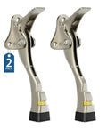 Kickdown Door Stoppers Bottom Mount Foot Pedal Latch 2 Pack in satin nickel, designed for hands-free door operation.