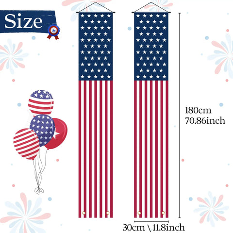 Patriotic Fourth Of July Porch Banner And Outdoor Decor For Home And Yard American Flag Themed, 70x13 inch size shown