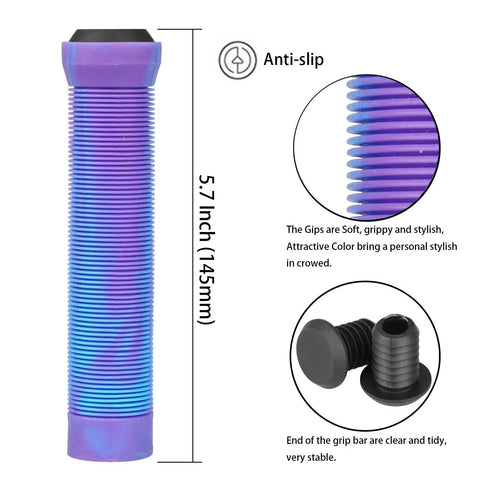 Dope 145mm Soft TPR Scooter Grips With Mixed Color Handlebar Design, anti-slip texture, purple and blue color, 145mm length