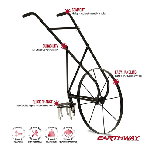 High Wheel Tubular Cultivator With Comfort Handle 3 Position Adjustable Depth Quick Change Implements 24 Inch Steel Wheel