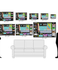 Ultimate Periodic Table Poster 24x36 Inch Wall Chart Packed With Over 2500 Data Points, shown in various sizes above a sofa