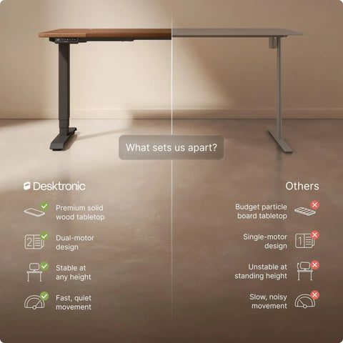 Built Tough Electric Standing Desk With Heavy Duty Dual Motors And Super Smooth Height Adjustments, Rock Solid Ergonomic Sit Stand Home Office Desk Featuring Usb-C Charging And Memory Presets, showing premium solid wood tabletop and dual-motor design.