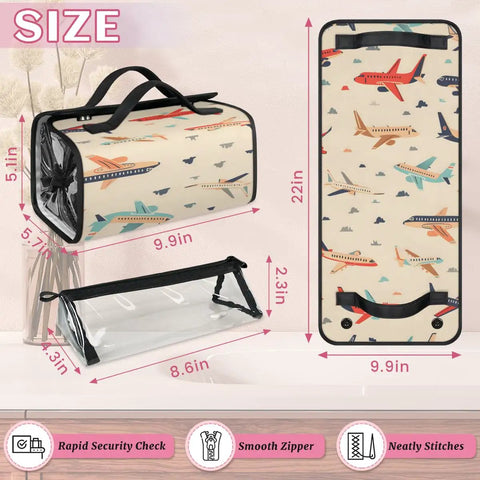 Airplane Style Hanging Roll Up Cosmetic Bag With Four Removable Pouches Waterproof Foldable Travel Makeup Organizer size guide
