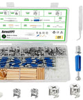 Top Shelf Cam Lock Hardware Kit With Heavy Duty Screws And Dowels, 390 piece assembly tools in clear storage case.