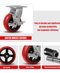 Industrial Casters Set Of Four 5 In Diameter By 2 In Wide Heavy Duty Crowned Polyurethane Tread Cast Iron Center Wheels