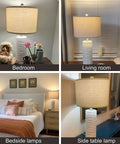 24 Inch Farmhouse Ceramic Table Lamp Set Of 2 White For Bedroom And Living Room Modern Nightstand Lamps For Desk Office Or Dorm Decor Durable Ceramic Base With Scratch Resistant Finish showcasing various placements in bedroom and living room.