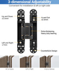 Heavy Duty Concealed Door Hinges 7 Inch Black Set Of 2 Hidden Hinges with 3 Way Adjustable and 180 Degree Swing