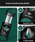 Roygra V-Cut cigar cutter set, 4-pack, black plastic body with stainless steel blades and 25 mm opening.