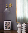 1 Light Wall Mount Sconce With Funnel Flared Clear Glass Shade Handblown Glass Lampshade Dope Industrial Antique Gold Finish
