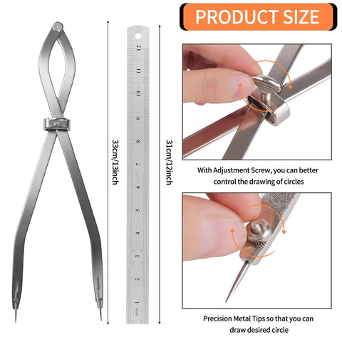 Heavy Duty Radius Divider Tool 12 Inch Scriber For Sheet Metal Fabrication And Layout Work with ruler and adjustment screw