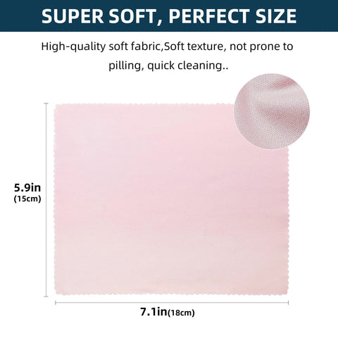 Pink microfiber cleaning cloth, 5.9 x 7.1 in, front view with texture close-up