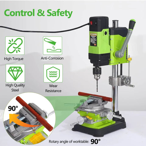 3 Inch Cross Slide Drill Press Vise 2 Way XY Compound Benchtop Vise With 90 Degree Rotary Table in green setup