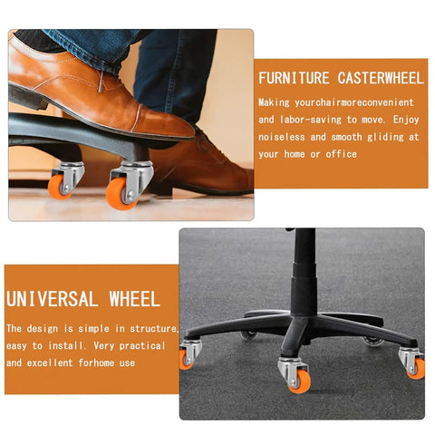 Butter Smooth Rolling Soft Nylon Caster Wheels For Office Gaming And Trolley Chairs With Rock Solid Heavy Duty Threaded Stem Replacement Set Of Five In Burnt Orange Finish on chair base.
