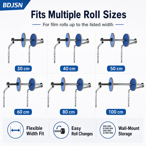 No Sweat Wall Mounted Foam Wrap Dispenser With Smooth Rolling Galvanized Steel Bubble Cushion Holder for up to 100cm rolls