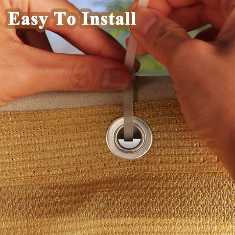 Hands tying cable tie on 3X10Ft Balcony Privacy Screen Fence Cover For Porch Deck Patio Garden Backyard UV Resistant Fence Net
