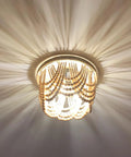Boho Wood Beaded Chandelier 3 Light Semi Flush Mount Oak White Finish Mini Chandelier for Bedroom Hallway Nursery Kitchen