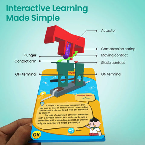 Hands On Electronics Kit For Kids That Makes Learning Real Circuits Fun With Augmented Reality Flashcards For Homeschool And Classroom Use Aimed At Building Critical Thinking Creativity And Practical STEM Skills With A Free Learning App switch flashcard