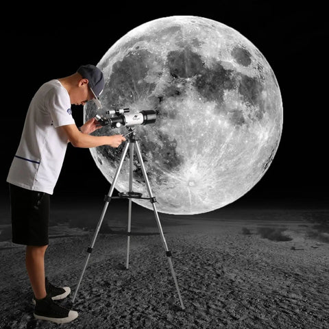 Person using Beginner Friendly Astronomy Telescope With 70mm Aperture And 400mm Focal Length On An AZ Mount Refracting Scope