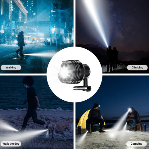 4 Pack USB Rechargeable Clip On Headlights for Clogs Shoes and Sandals in use for night walking, climbing, and camping