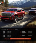 Red SUVs driving on a mountain road with a compatibility chart for Interior Door Handle Repair Kit For Mercedes Benz C230 C250 C300 C350 C400 C63 AMG C63 AMG S GLK250 GLK350 2008 To 2015 Front Or Rear Left Driver Side Fits W204 X204 in foreground