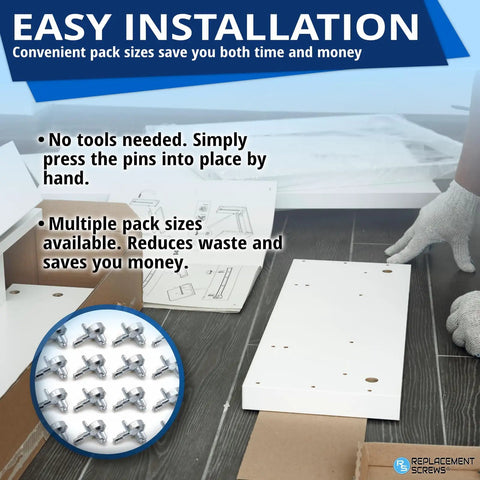 Heavy Duty Shelf Support Pins And Replacement Screws Compatible With Ikea Part 131372 solid zinc alloy set on a workspace for easy installation.