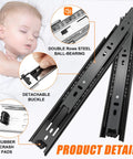 16 Inch Full Extension Drawer Slides Set, 4 Pairs (8 Pieces), Three Fold Side Mount Cabinet Glides, Black Beefy 100 Lb Capacity, Ideal For Dresser, Cabinet, Kitchen, Trash Can, Wardrobe. Black steel ball-bearing drawer slides with detachable buckle and rubber crash pads.
