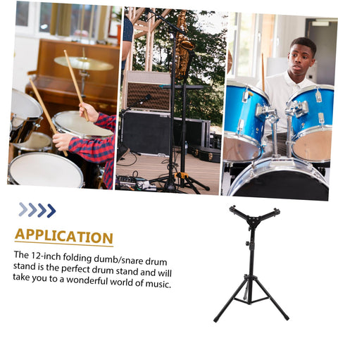 Straight Up Adjustable Height Alloy Snare Stand With Folding Practice Pad Rack Rock Solid Secure Mount Black in use with drummer.