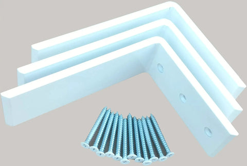 Heavy Duty L Brackets Set Of 3 White Steel 6 X 8 Inch Hidden Countertop Supports, screws included, three-eighths inch thick