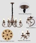 Rustic 8 Light Candle Chandelier In Vintage Iron With French Country Charm Farmhouse Pendant Light showing design details